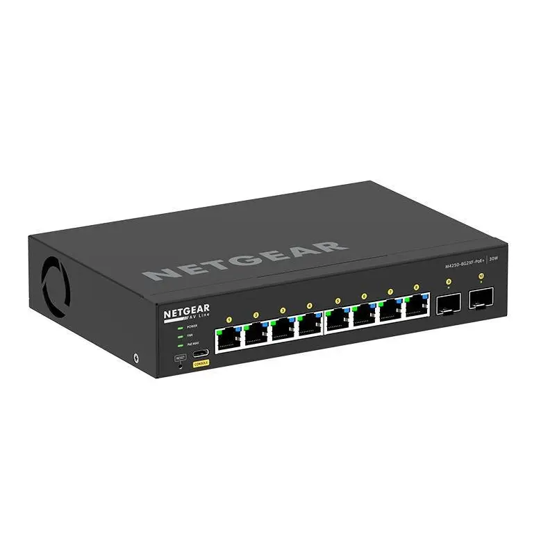 NETGEAR AV Line 8-Port Managed Rackmount Gigabit PoE Plus Switch with 2 x 1GbE SFP Plus Ports