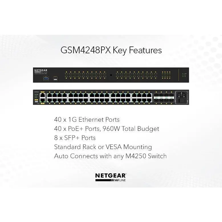 NETGEAR M4250 AV Line 48 Port Rackmount Power Over Ethernet Managed Gigabit Network Switch