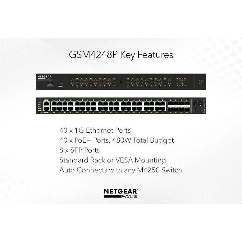 NETGEAR M4250 48-Port Managed Rackmount Gigabit PoE Plus Switch including 8 x 1GbE SFP Plus Ports