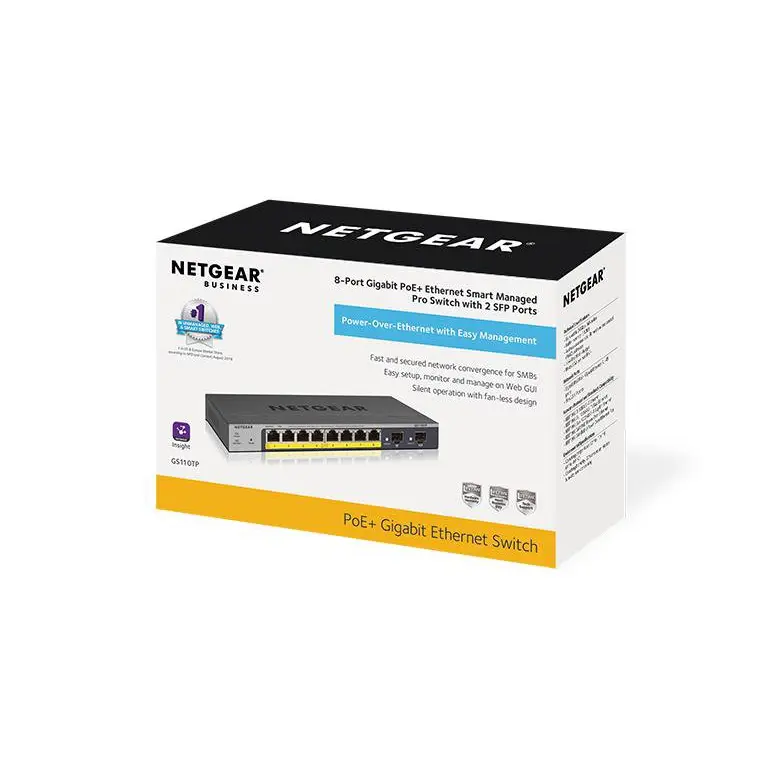 Netgear GS110TP 8 Port Gigabit Ethernet PoE Pro Smart Managed Switch with 2 SFP Ports and Cloud Management