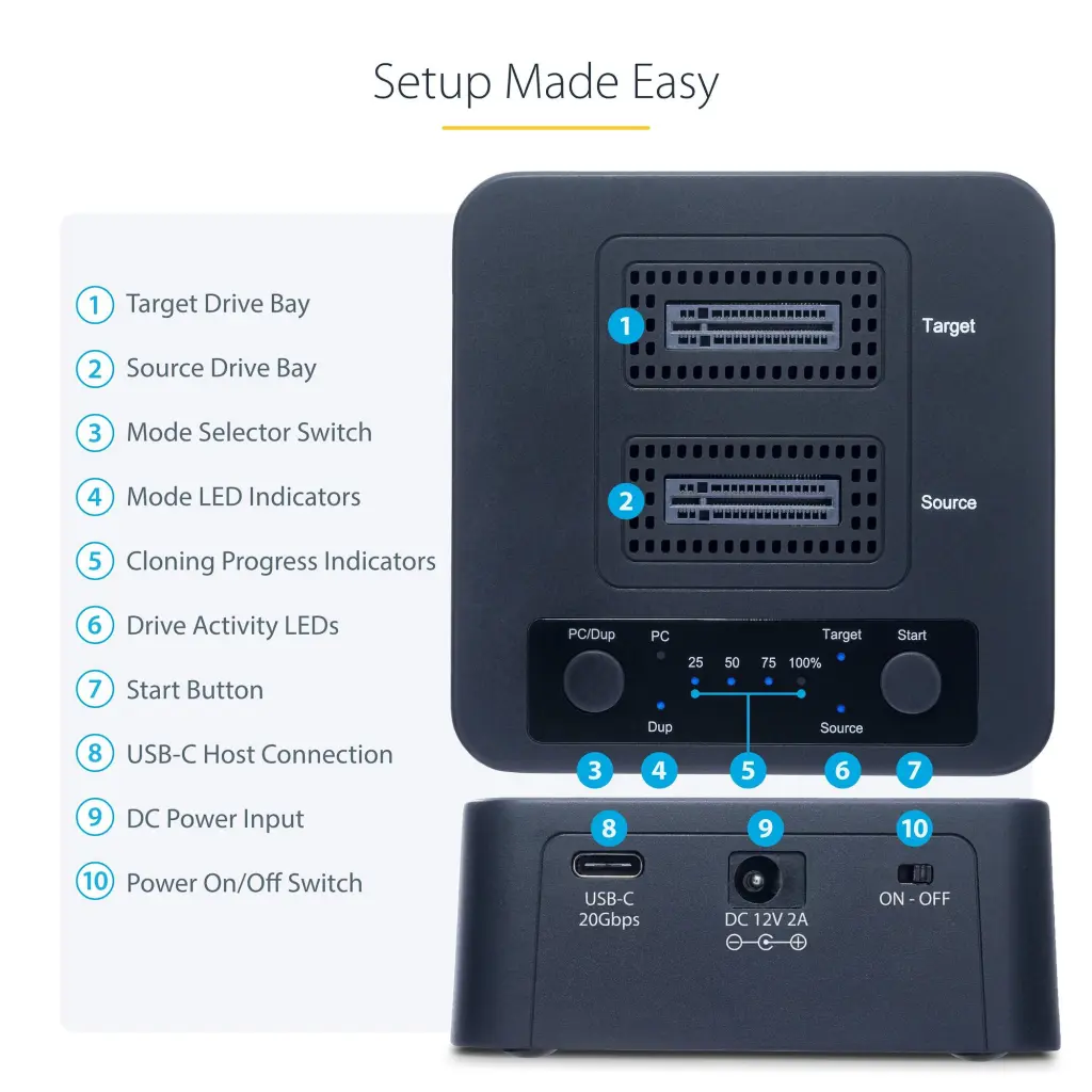 StarTech.com 1:1 M.2 NVMe Hard Drive Duplicator Dock