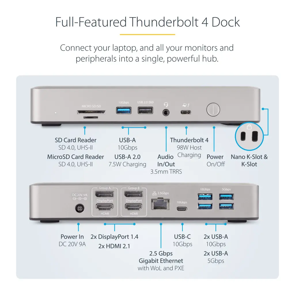 Startech.com Thunderbolt 4 Multi Display Docking Station 2x HDMI 2X DP 7X USB 98W PD