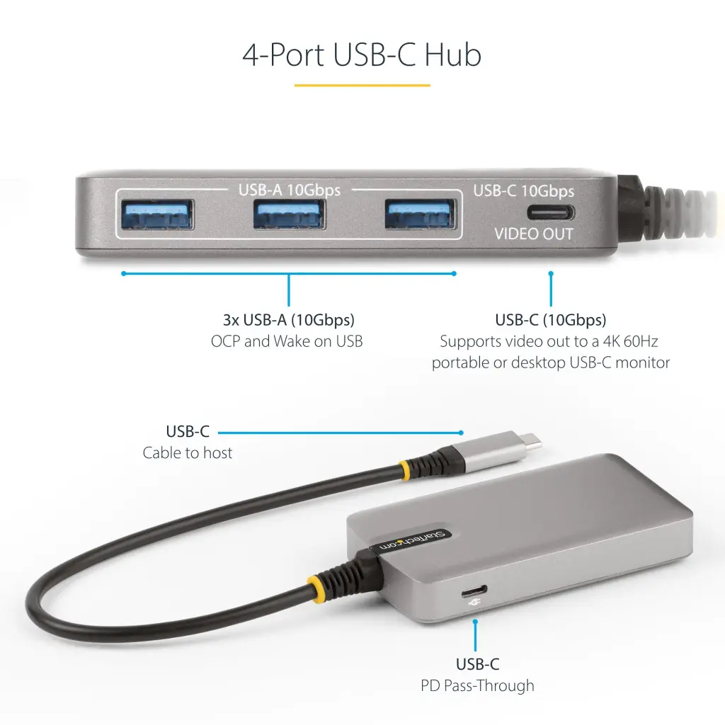 StarTech.com 4 Port USB-C Hub with USB-C Video Output