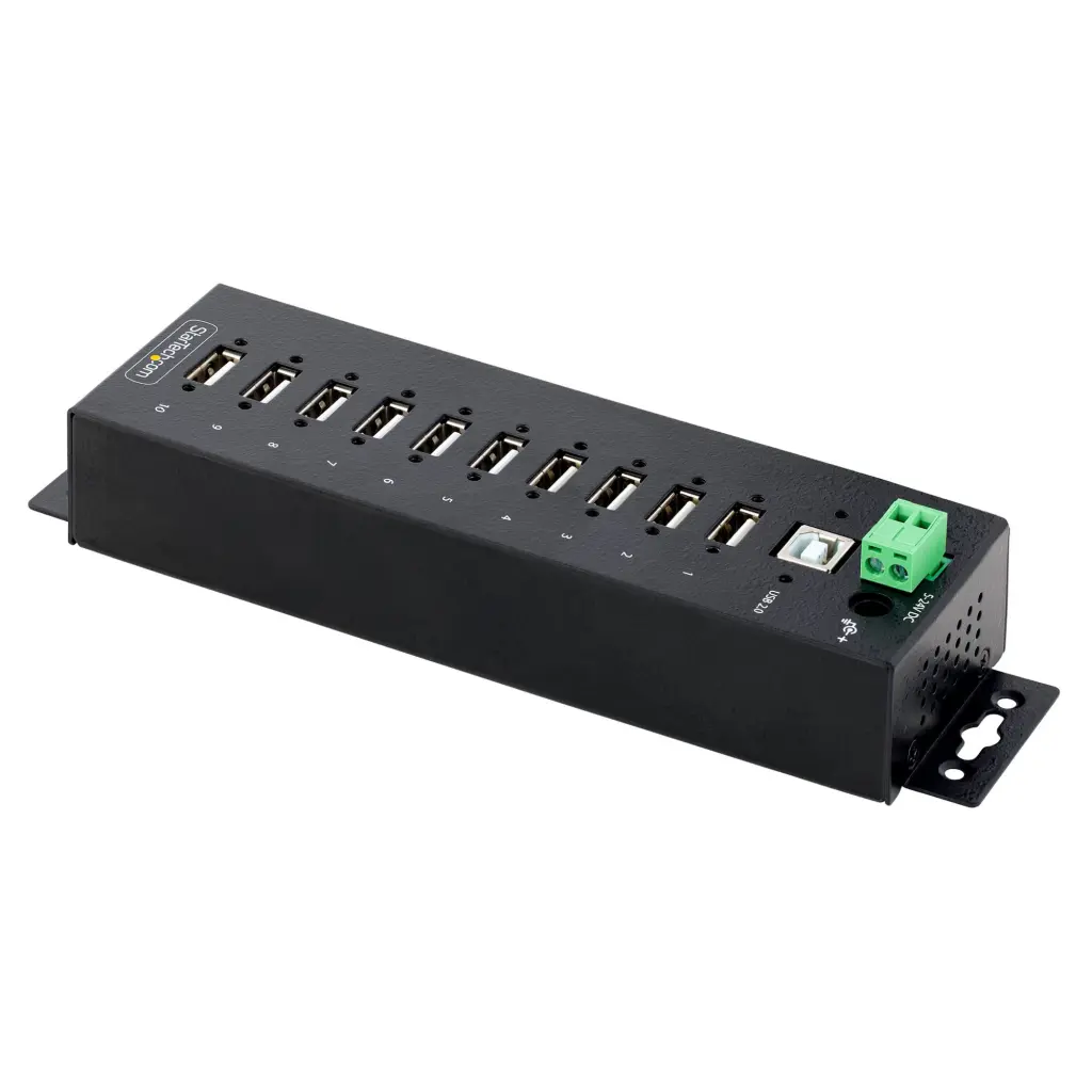 StarTech.com 10-Port Industrial USB 2.0 Rugged Hub with ESD Level 4 Protection