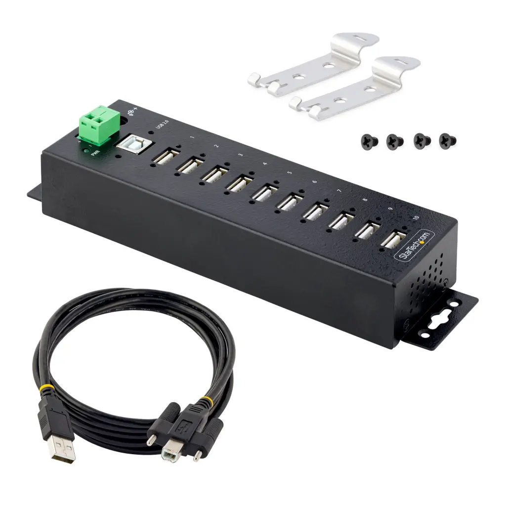 StarTech.com 10-Port Industrial USB 2.0 Rugged Hub with ESD Level 4 Protection