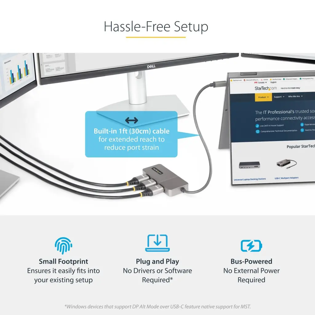 StarTech.com 3 Port USB C to HDMI 4K 60Hz MST Hub