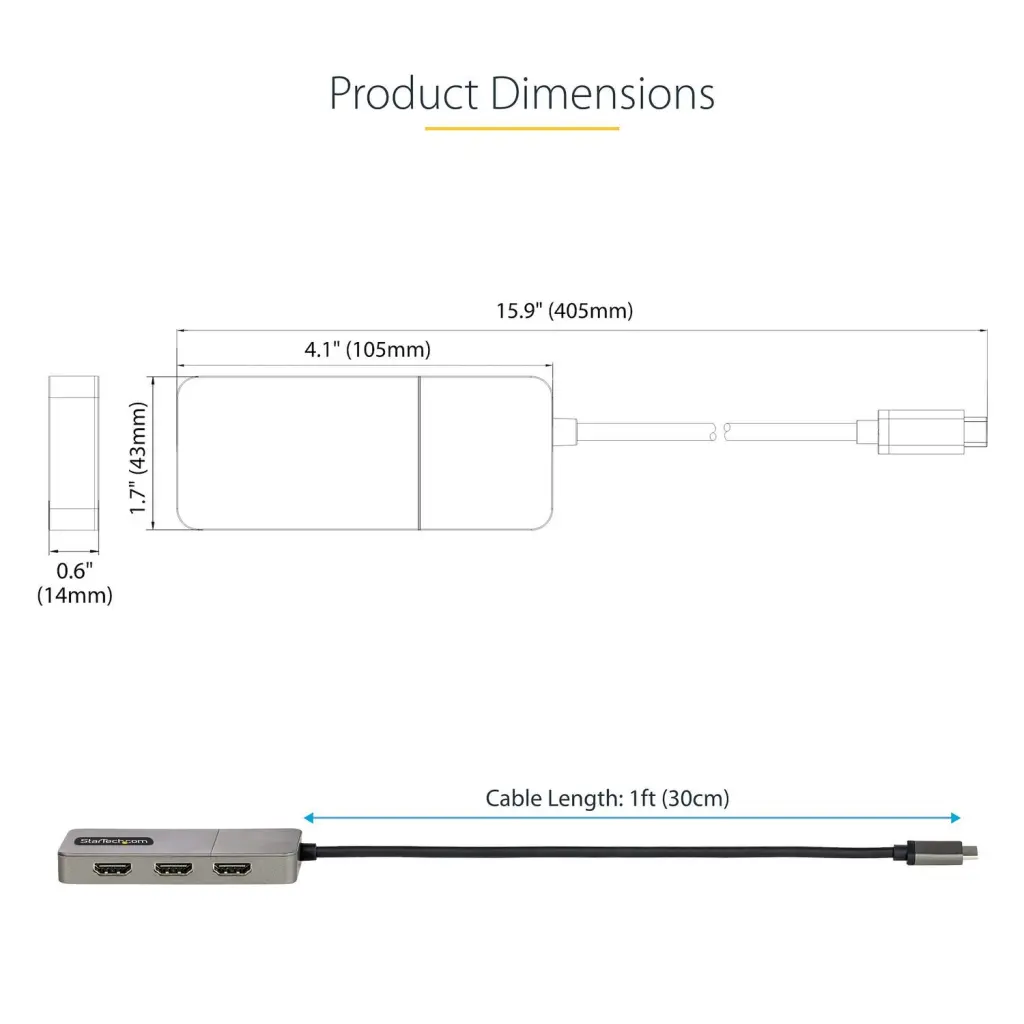 StarTech.com 3 Port USB C to HDMI 4K 60Hz MST Hub