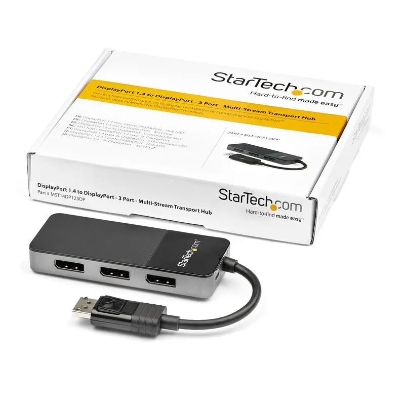 StarTech.com 3 Port Multi Monitor DisplayPort 1.4 to 3x 4K DisplayPort Video Splitter MST Hub