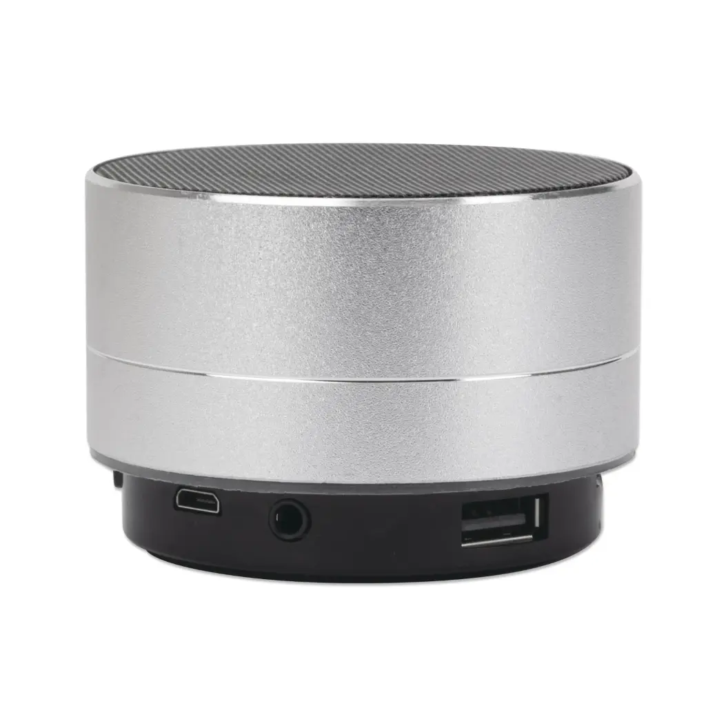 Manhattan Metallic Silver Bluetooth Speaker - Up to 5 Hours Playback Time; Splashproof; 10m Range; Aux 3.5mm Connector