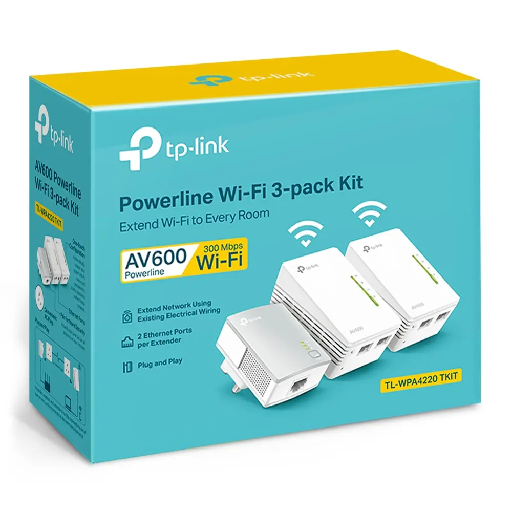 TP Link TL WPA4220 Powerline Universal WiFi Range Extender 2 Ethernet Ports Network Kit