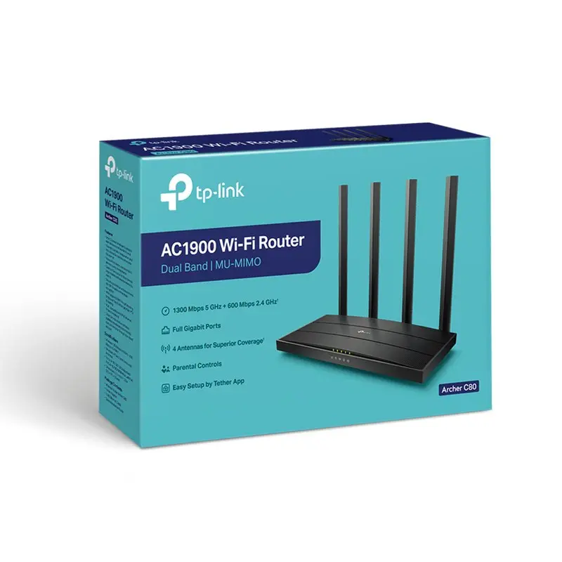 TP Link C80 AC1900 MU MIMO WiFi 4 Port Gigabit Ethernet Router Black