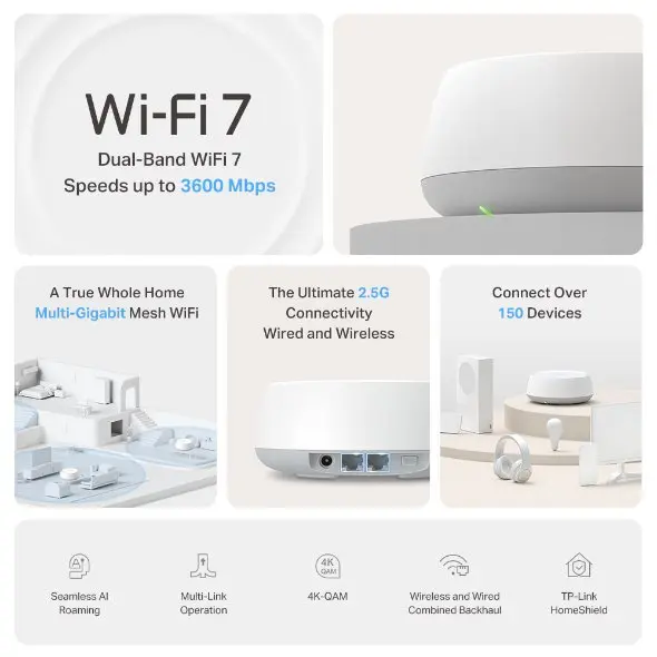 TP-Link BE3600 Whole Home Mesh Wi-Fi 7 System