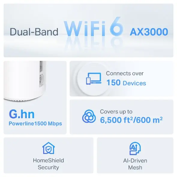 TP-Link AX3000 + G1500 Whole Home Powerline Mesh WiFi 6 System 3 Pack