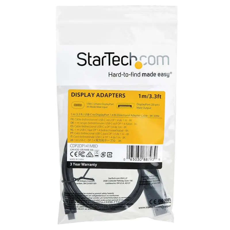 StarTech.com 1m USB C to DP 1.4 8K 30Hz Cable Black