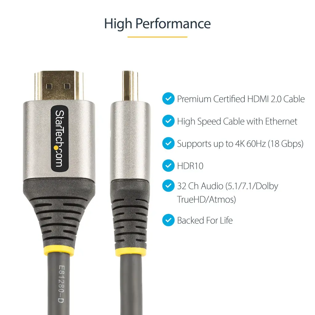 StarTech.com 1m Premium Certified 4K 60Hz HDMI 2.0 Cable