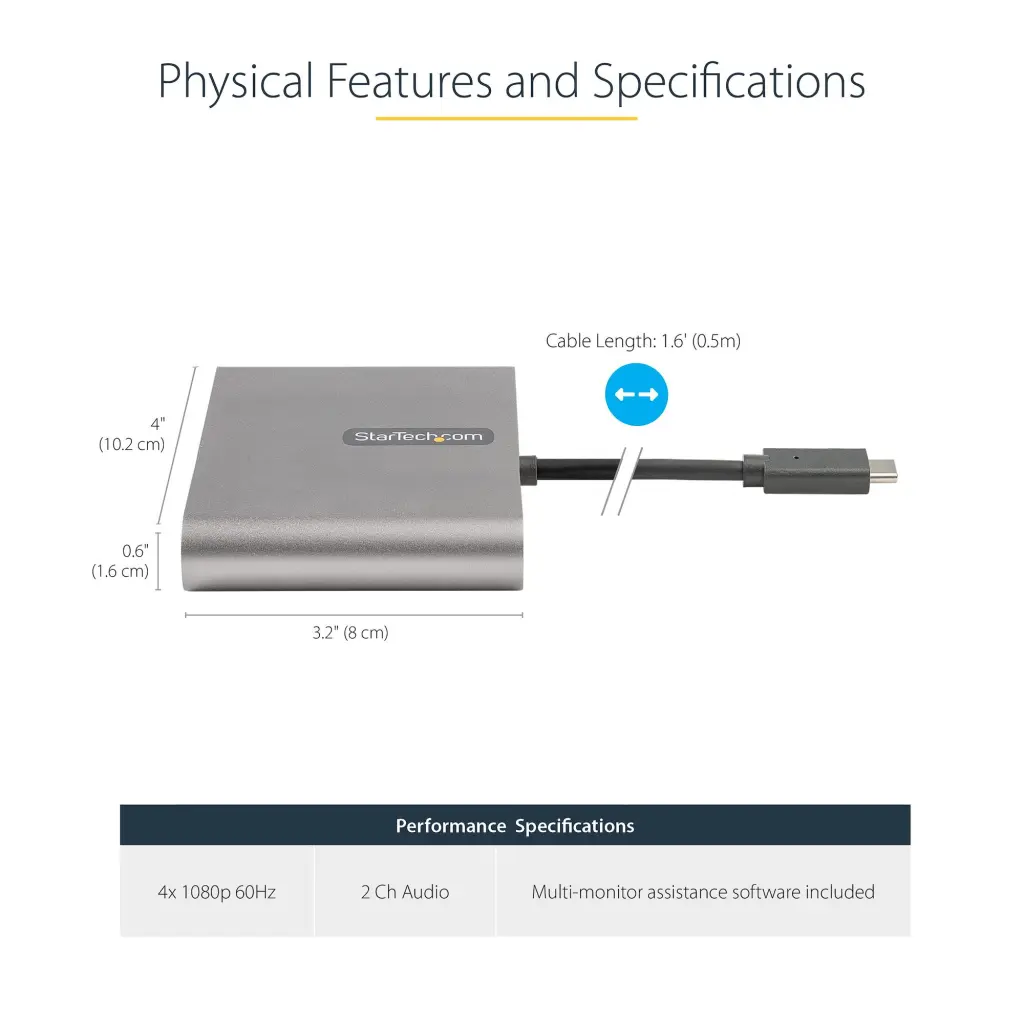 StarTech.com USB C to 4 HDMI Quad Monitor Display 1080p Adapter Dongle