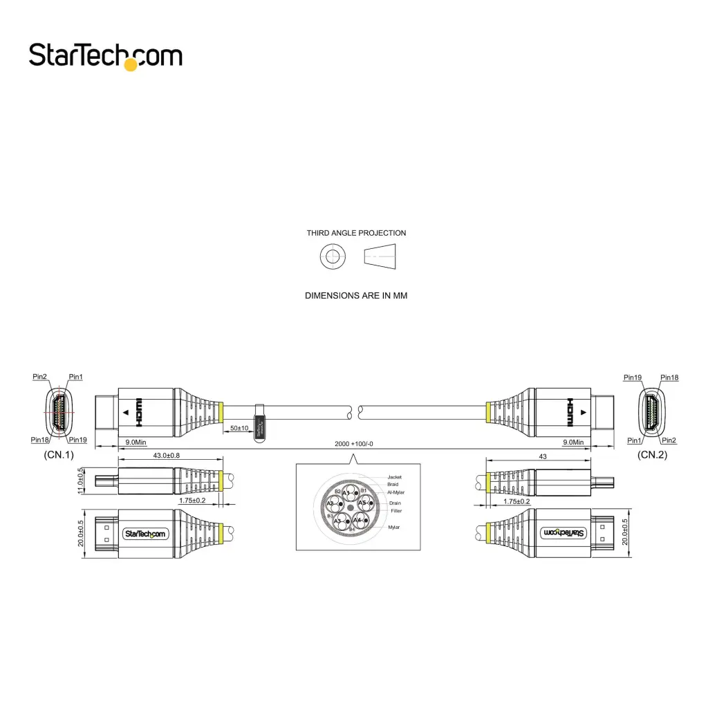 StarTech.com 2m Premium Certified High Speed Ultra HD 4K 60Hz HDMI 2.0 Cable with Ethernet