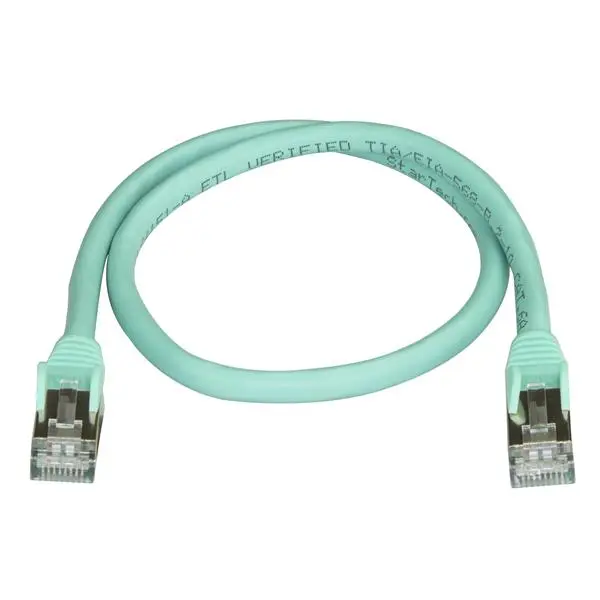 StarTech.com 0.5m Aqua CAT6a Ethernet Cable - 10 Gigabit Shielded Snagless RJ45 100W PoE - 10GbE STP Network Cable with Strain Relief