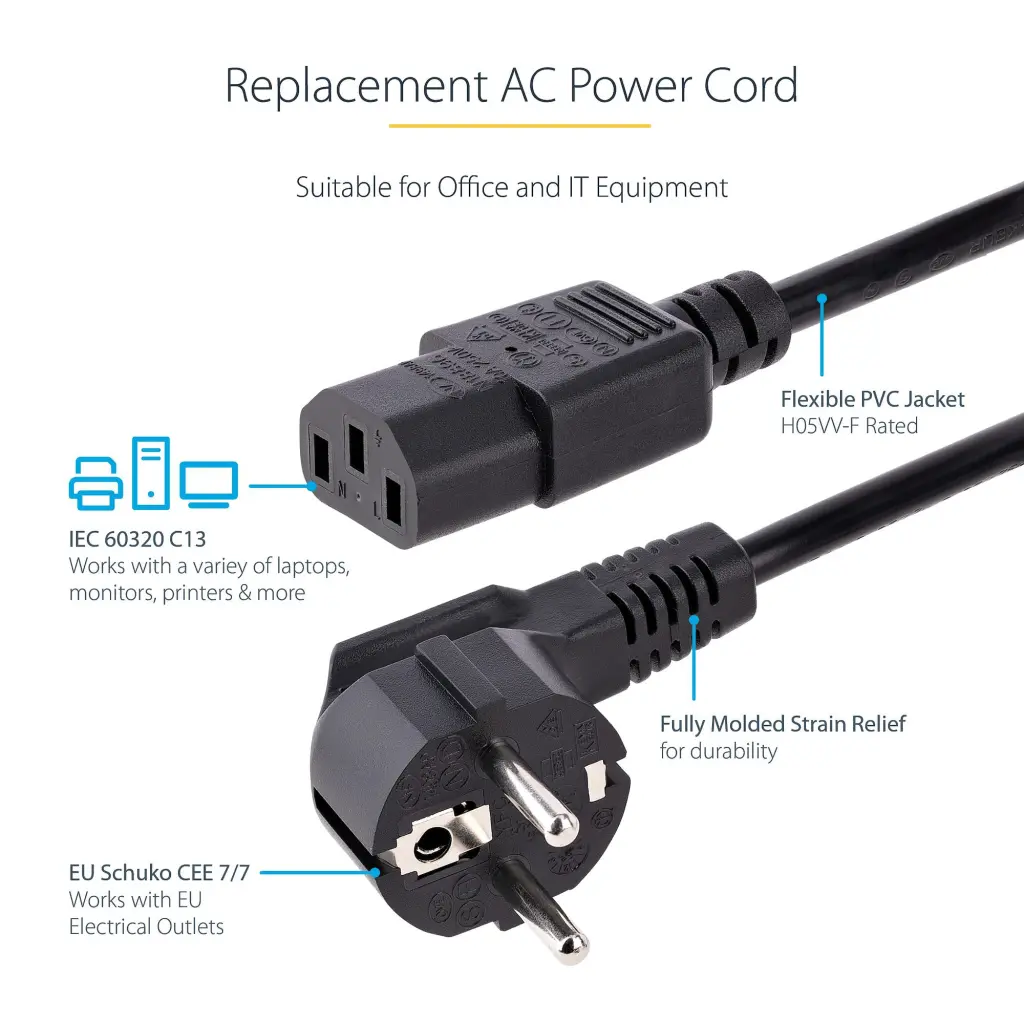 StarTech.com 1m EU Schuko to C13 Black Power Cable