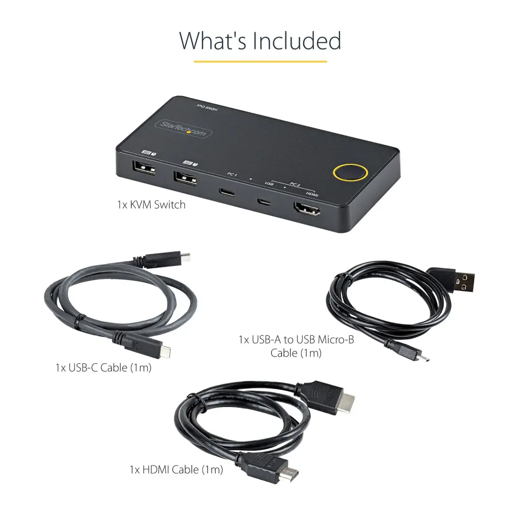 StarTech.com 2 Port Hybrid USB A HDMI USB C Single 4K 60Hz HDMI 2.0 KVM Switch