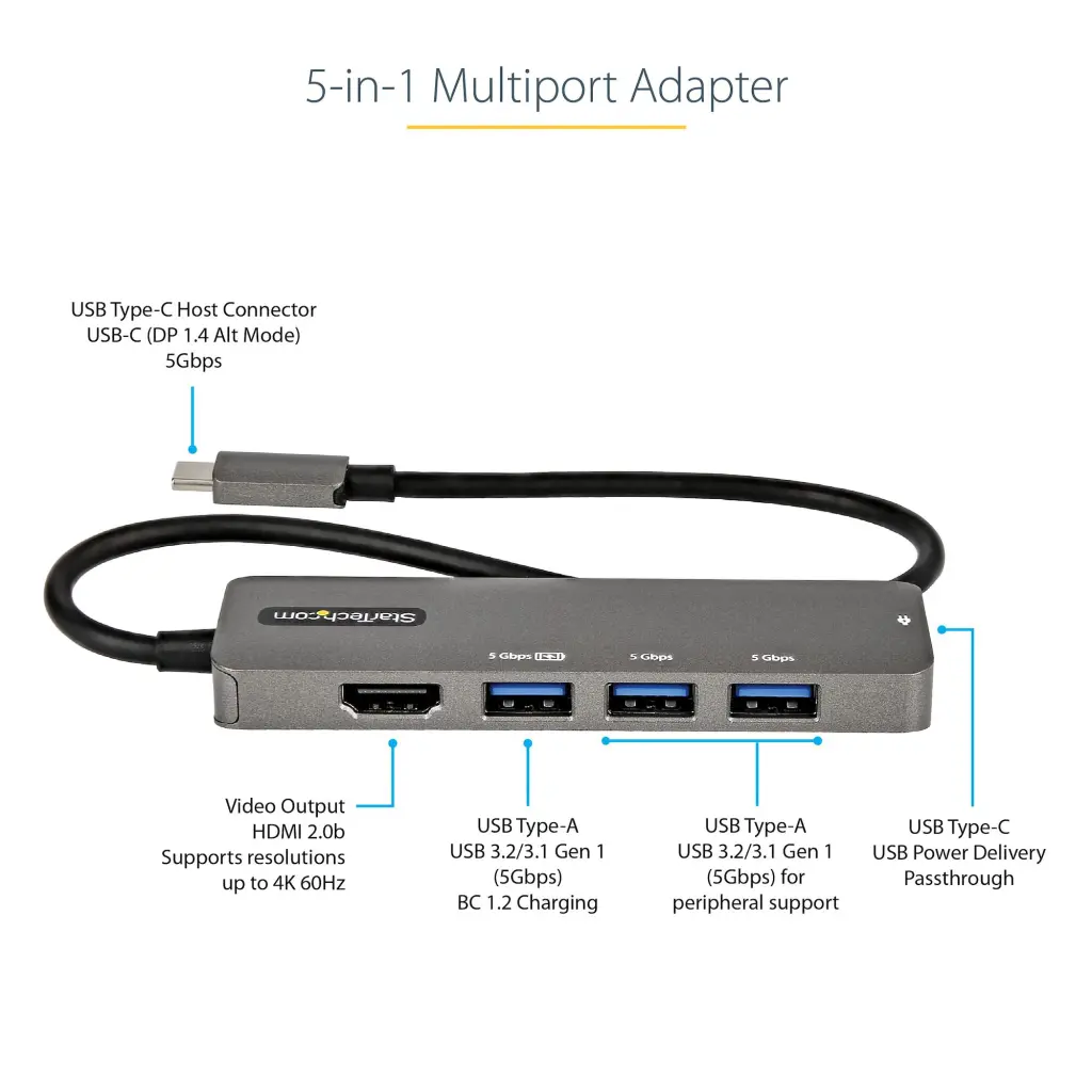 StarTech.com USB C 4K 60Hz HDMI Multiport Adapter with Power Delivery