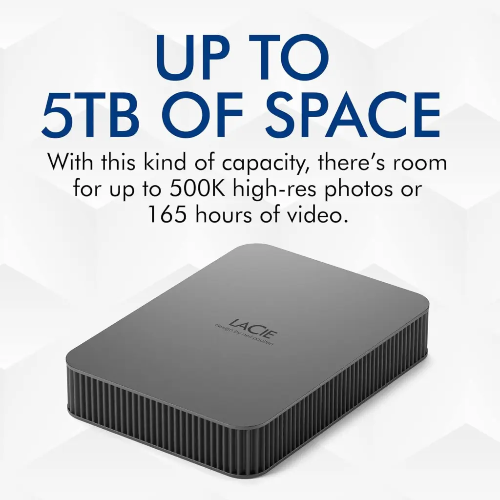 LaCie 5TB USB-C Mobile External Hard Drive Grey