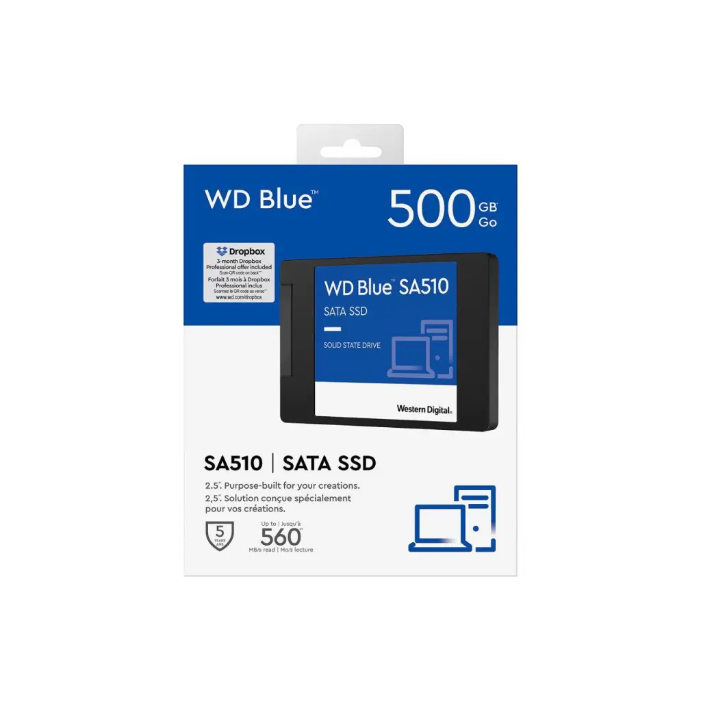 Western Digital Blue SA510 500GB SATA 6Gbs 2.5 Inch V3 560Mbs Read Speed 510Mbs Write Speed Internal Solid State Drive