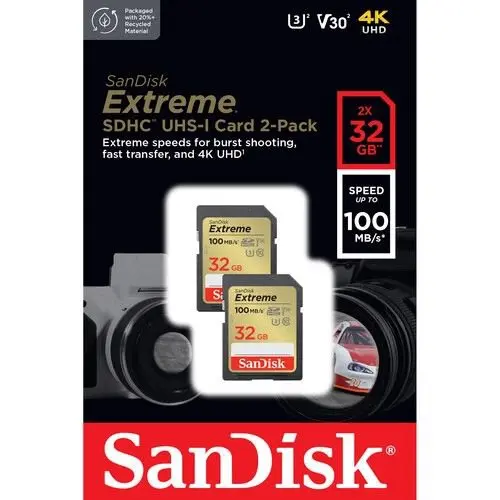 SanDisk Extreme 32GB SDHC Memory Card 2 Pack