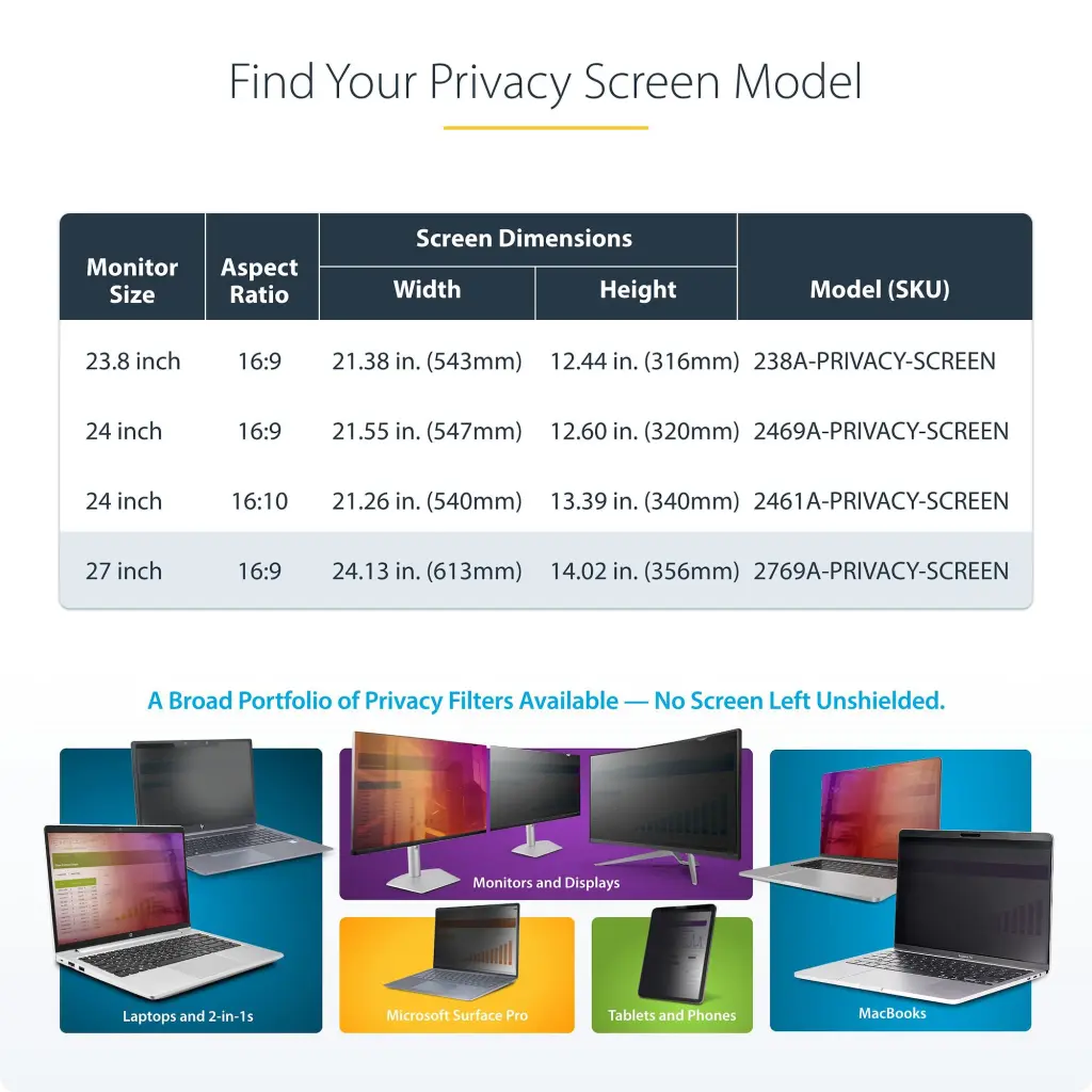 Startech.com 27 Inch Privacy Screen Hanging Acrylic