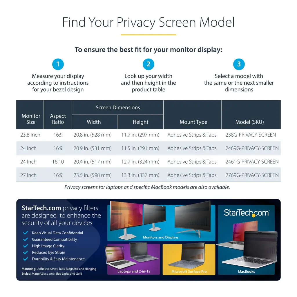 Startech.com 27 Inch 16.9 Gold Monitor Privacy Screen Reversible Glossy