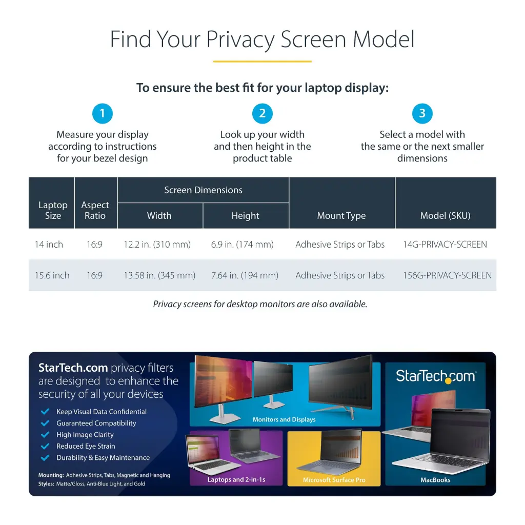 StarTech.com 15.6 Inch Gold Laptop Privacy Screen Filter