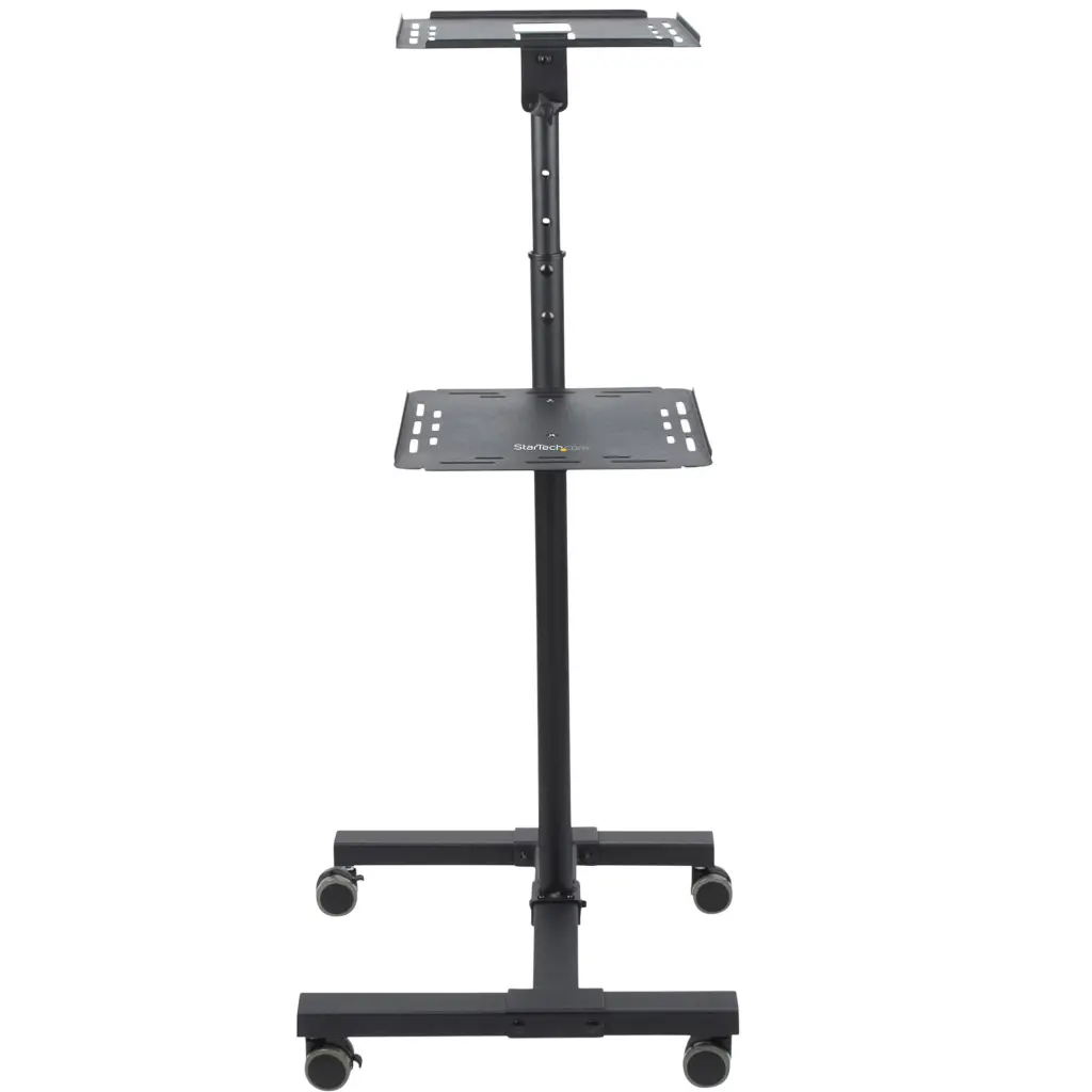 StarTech.com Mobile Projector and Laptop Stand/Cart - Heavy Duty Height Adjustable Portable Projector Stand (2 Shelves; Holds 22lb/10kg each)