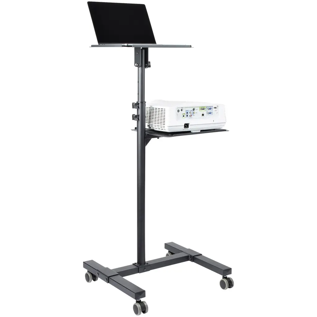 StarTech.com Mobile Projector and Laptop Stand/Cart - Heavy Duty Height Adjustable Portable Projector Stand (2 Shelves; Holds 22lb/10kg each)