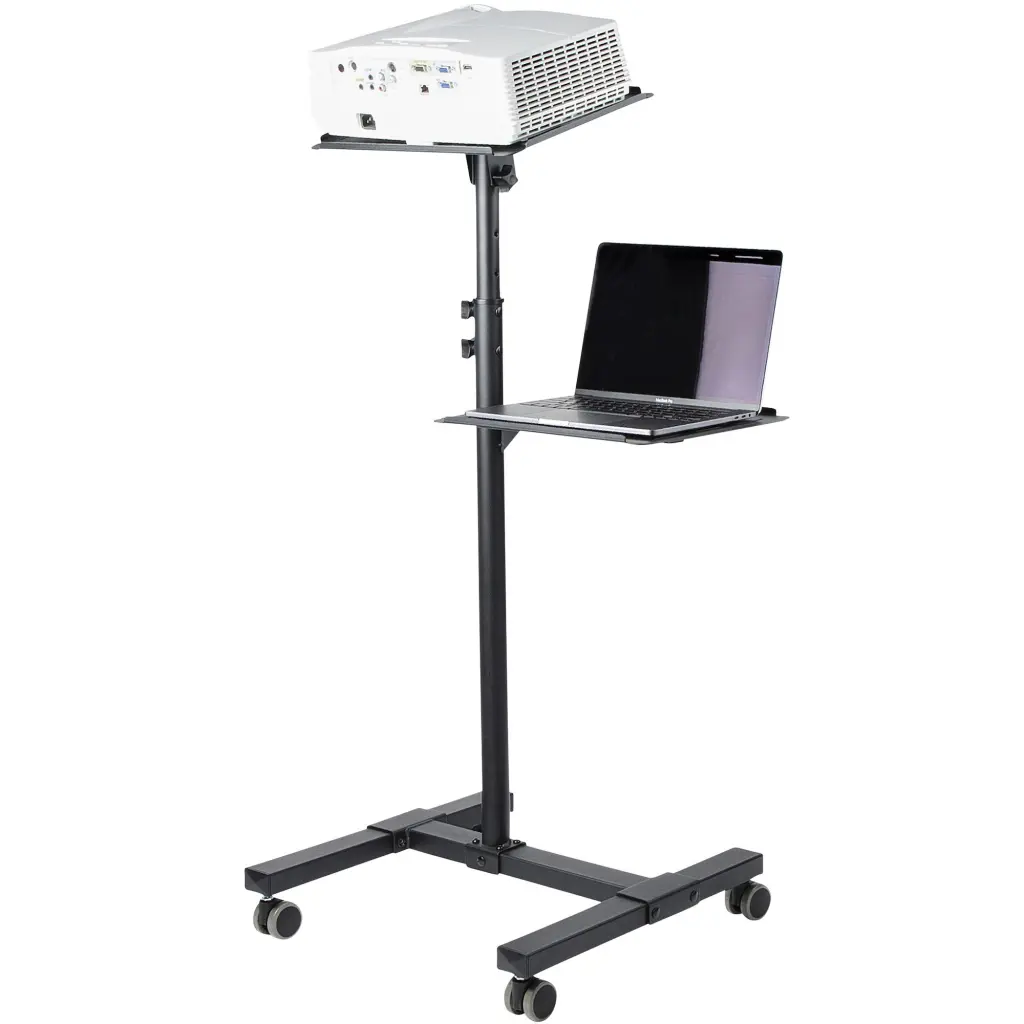 StarTech.com Mobile Projector and Laptop Stand/Cart - Heavy Duty Height Adjustable Portable Projector Stand (2 Shelves; Holds 22lb/10kg each)