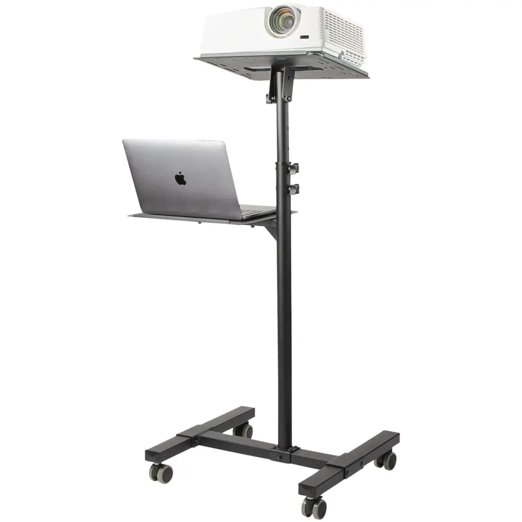 StarTech.com Mobile Projector and Laptop Stand/Cart - Heavy Duty Height Adjustable Portable Projector Stand (2 Shelves; Holds 22lb/10kg each)