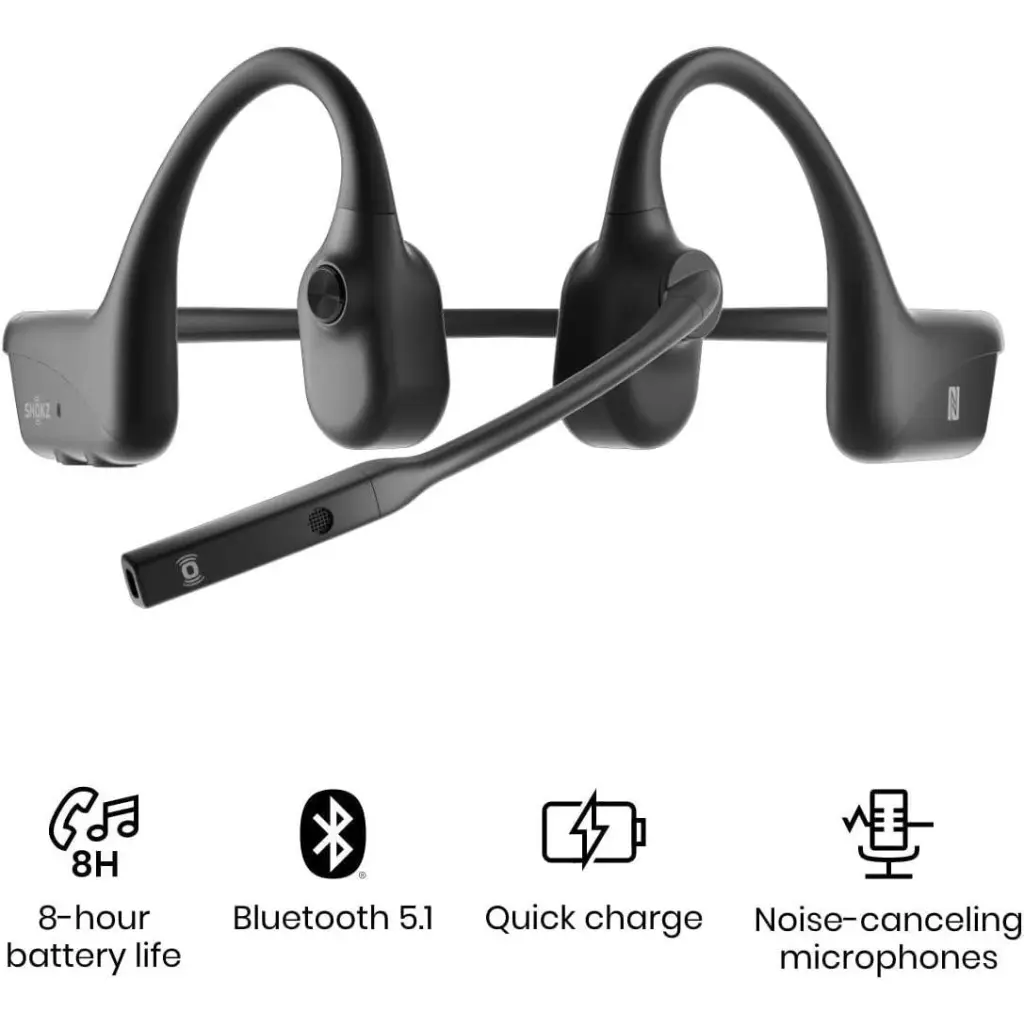 Shokz OpenComm Black Bone Conduction Stereo Bluetooth Headset