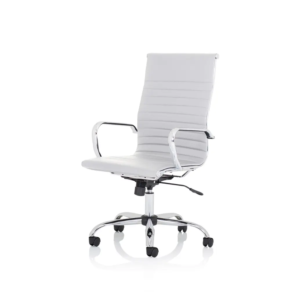 Dynamic Nola High Back White Soft Bonded Leather Executive Office Chair With Fixed Arms and Chrome Frame - OP000256