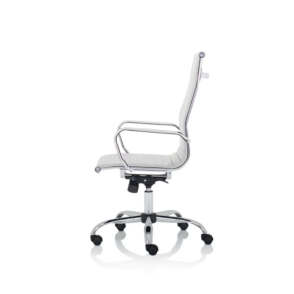 Dynamic Nola High Back White Soft Bonded Leather Executive Office Chair With Fixed Arms and Chrome Frame - OP000256