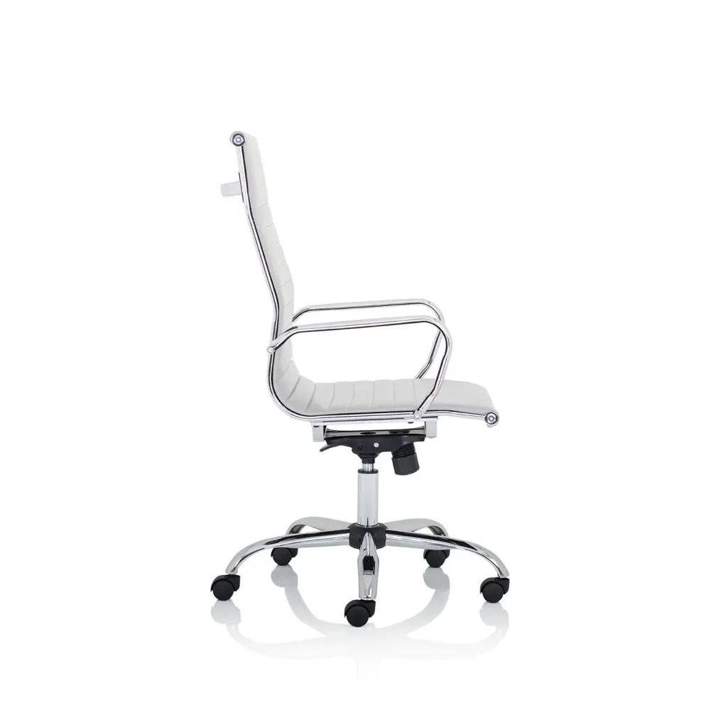 Dynamic Nola High Back White Soft Bonded Leather Executive Office Chair With Fixed Arms and Chrome Frame - OP000256