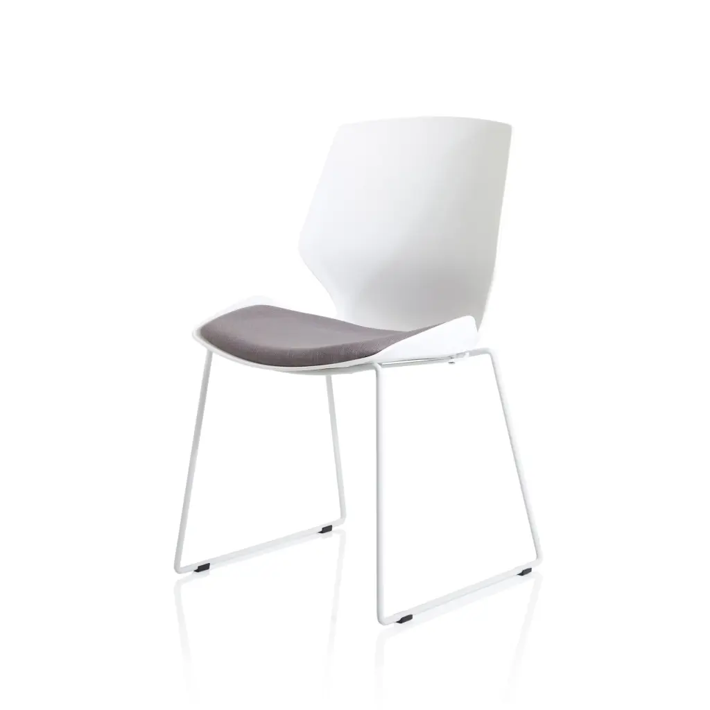 Dynamic Florence Sled Visitor Chair With White Frame and Grey Fabric Seat - BR000308