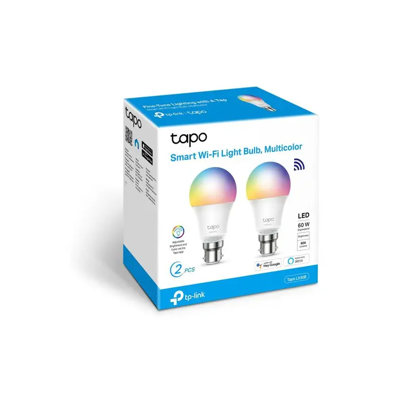 TP Link Smart Multicolour WiFi LED Light Bulb 8.7W White Pack of 2