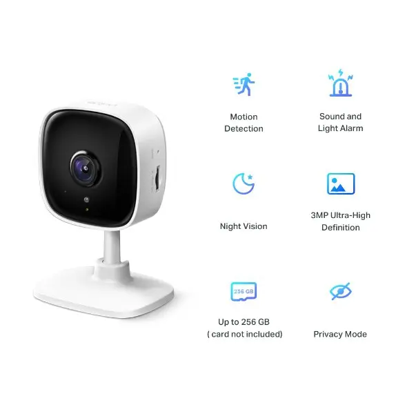 TP Link 3 Megapixels Home Security WiFi Camera with Night Vision Motion Detection and 2 Way Audio White