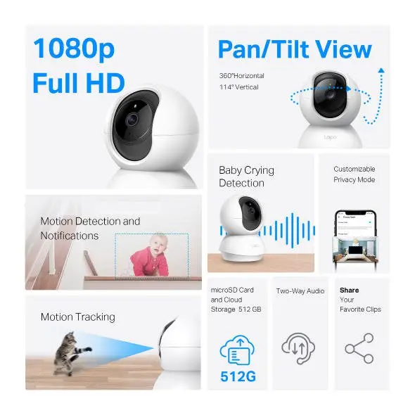 TP-Link Tapo C200P2 Pan Tilt Home Security Wi-Fi Camera