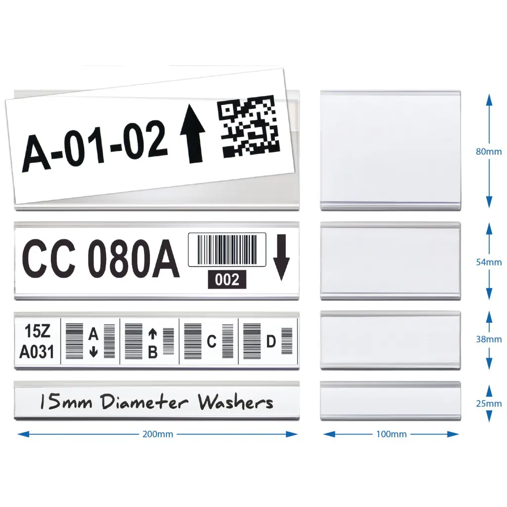 Beaverswood Magnetic Ticket Holders (Clear) With Card Insert (White) For Shelving and Racking H25mmxW100mm (Pack 100) - TS210M