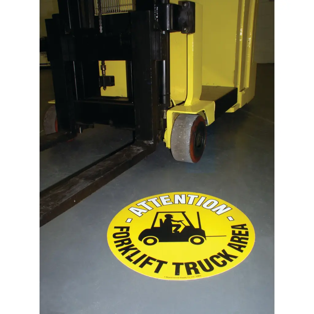 Beaverswood Graphic Floor Sign Forklift Truck Area PVC Film and Strong Self-Adhesive 430mm Diameter (each) - FM05