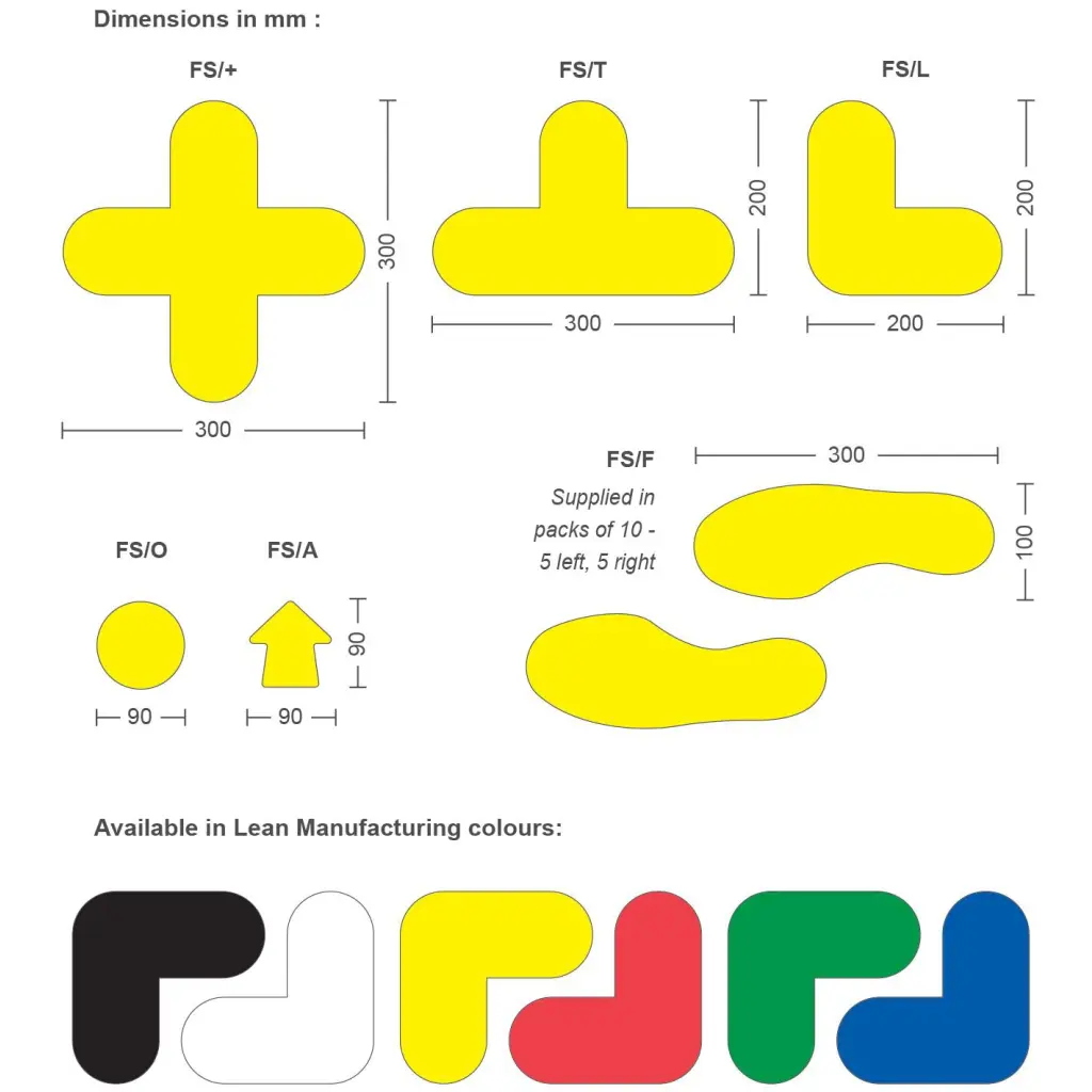 Beaverswood Warehouse Floor Signal Markers Feet Symbol H300mmxW100mm Yellow (Pack 10 - 5 Right and 5 Left) - FSF/Y