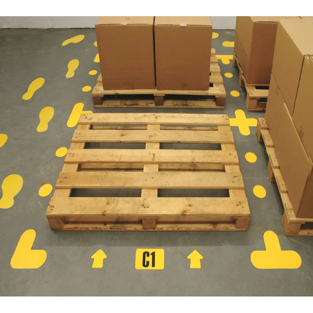 Beaverswood Warehouse Floor Signal Markers Arrow Symbol PVC With Adhesive Backing H90mmxW90mm Yellow (Pack 100) - FS/A