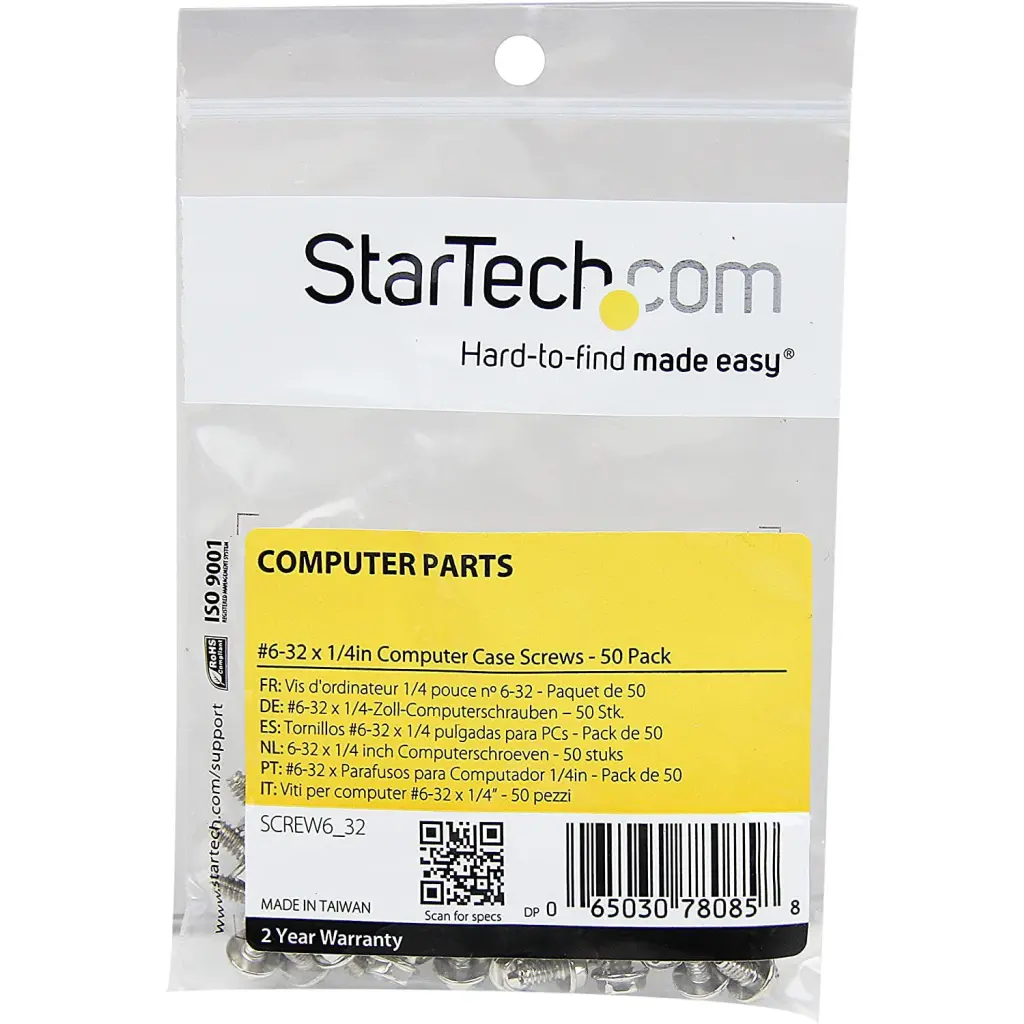 StarTech.com Replacement Long Standoff PC Mounting Screws 6 to 32 x 0.25 Inches 50 Pack