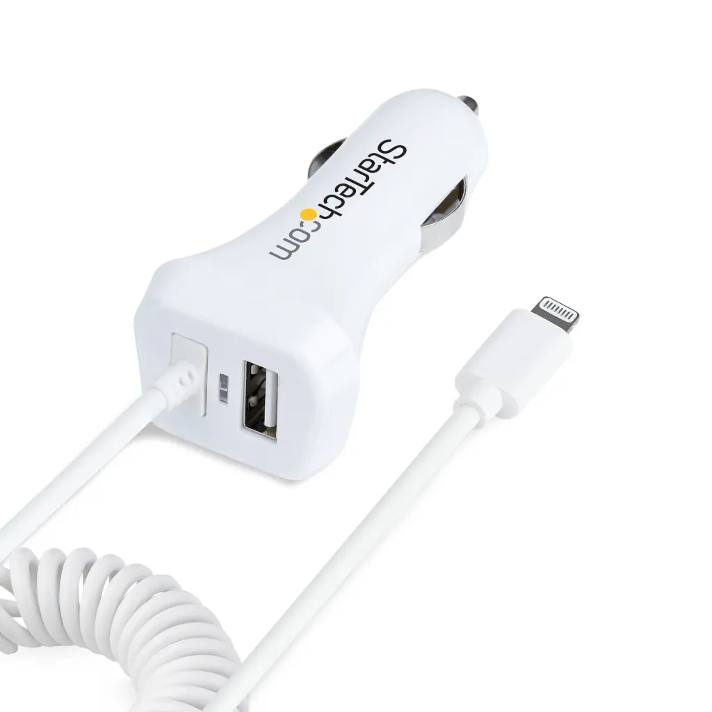 StarTech.com 2 Port USB Lightning Car Charger with 1m Coiled Cable