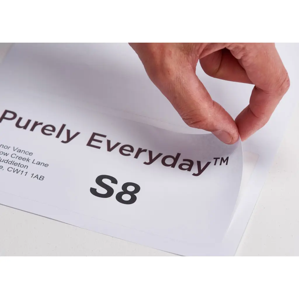 Purely Everyday A4 Single Integrated Label S8 One Integral Hotmelt Label Perforated 190 x 90mm White (Pack 1000)